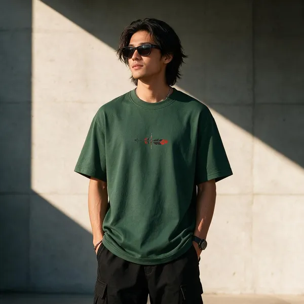 Dark_Green_Cotton_Blend_Regular_Fit_Graphic_Oversized_T-Shirt_For_Men