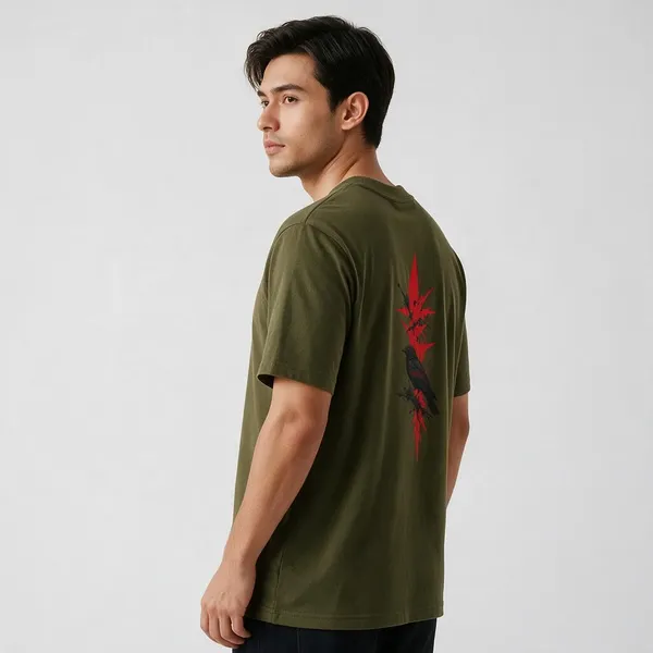 Olive_Green_Cotton_Blend_Regular_Fit_Graphic_Oversized_T-Shirt_For_Men