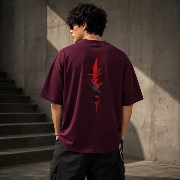 Maroon_Cotton_Blend_Regular_Fit_Graphic_Oversized_T-Shirt_For_Men
