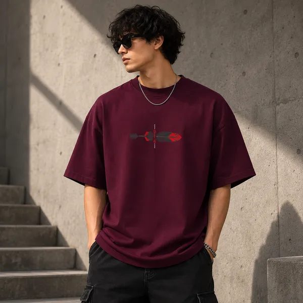 Maroon_Cotton_Blend_Regular_Fit_Graphic_Oversized_T-Shirt_For_Men