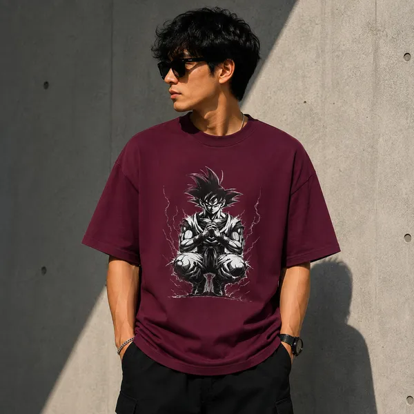Maroon_Cotton_Regular_Fit_Anime_Warrior_Graphic_Oversized_T-Shirt_For_Men