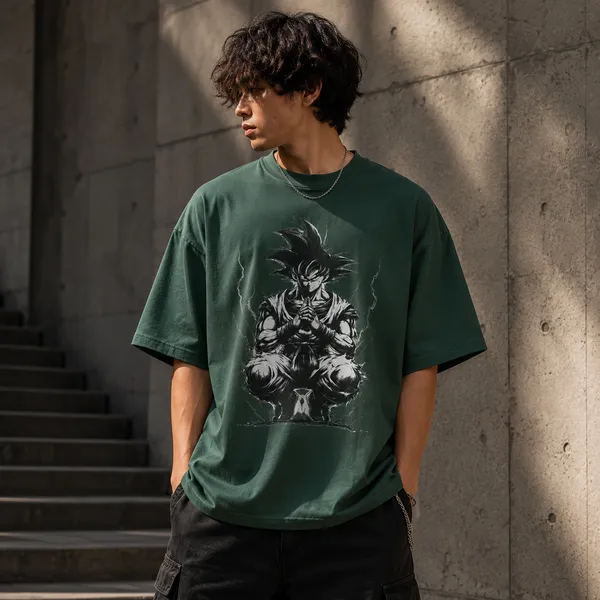 Dark_Green_Cotton_Regular_Fit_Anime_Warrior_Graphic_Oversized_T-Shirt_For_Men