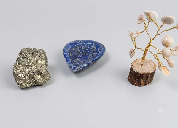 Gemstone_Diya,_Raw_Pyrite_&_Gomati_Chakra_Tree_–_Diwali_Gift_Combo