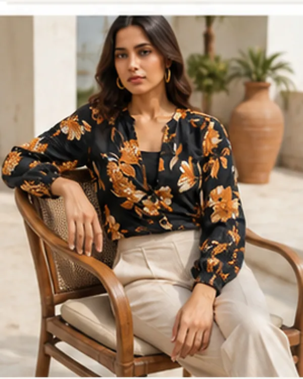 Black_Floral_Print_Button_Front_Jacket_for_Women