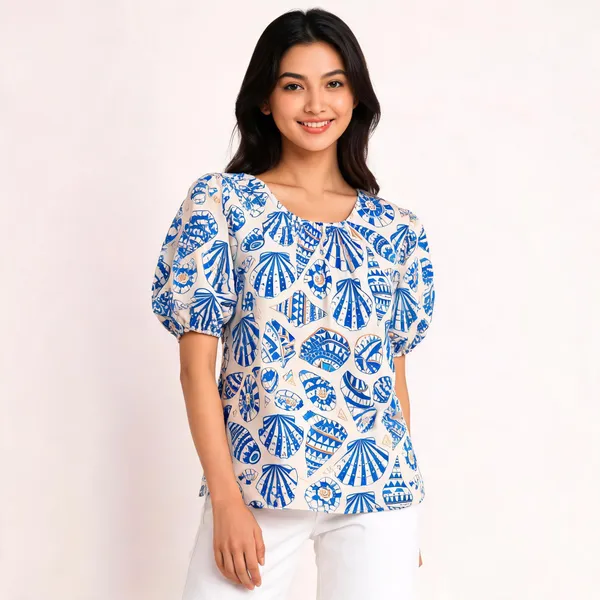 Seashell_Sketch_Cotton_Puff-Sleeve_Top