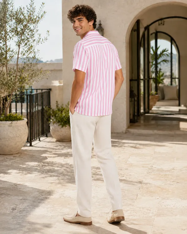 Pink_Striped_Short_Sleeve_Shirt_for_Men