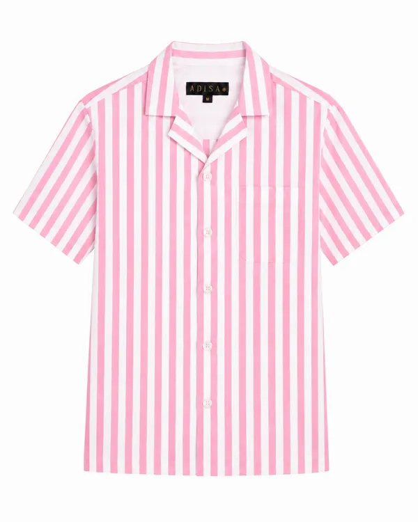 Pink_Striped_Short_Sleeve_Shirt_for_Men