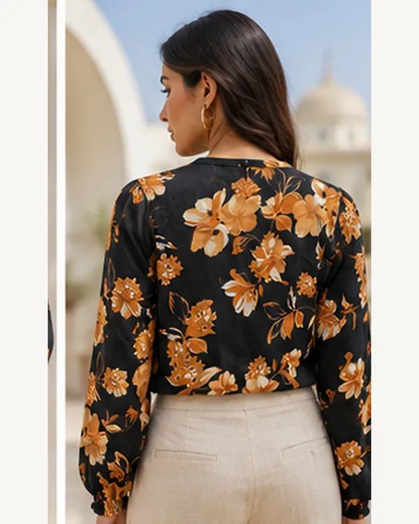 Black_Floral_Print_Button_Front_Jacket_for_Women