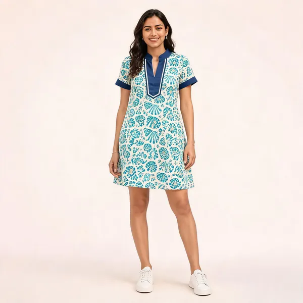 White_And_Blue_Printed_A-Line_Dress_for_Women