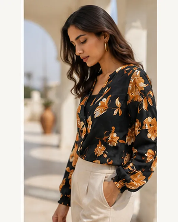 Black_Floral_Print_Button_Front_Jacket_for_Women