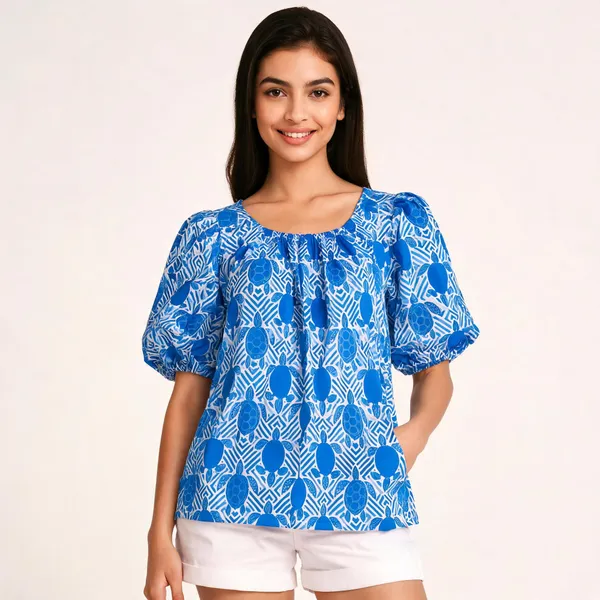 Coastal_Turtle_Geo_Cotton_Puff-Sleeve_Top