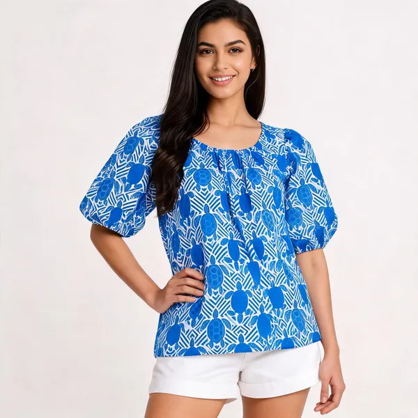 Coastal_Turtle_Geo_Cotton_Puff-Sleeve_Top