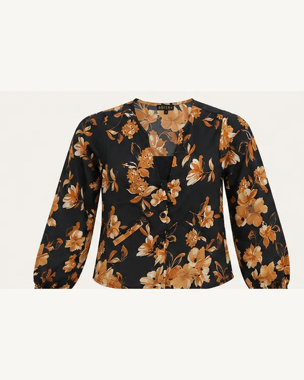 Black_Floral_Print_Button_Front_Jacket_for_Women