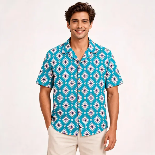 Aqua_Blue_Mosaic_Polyester_Resort_Shirt