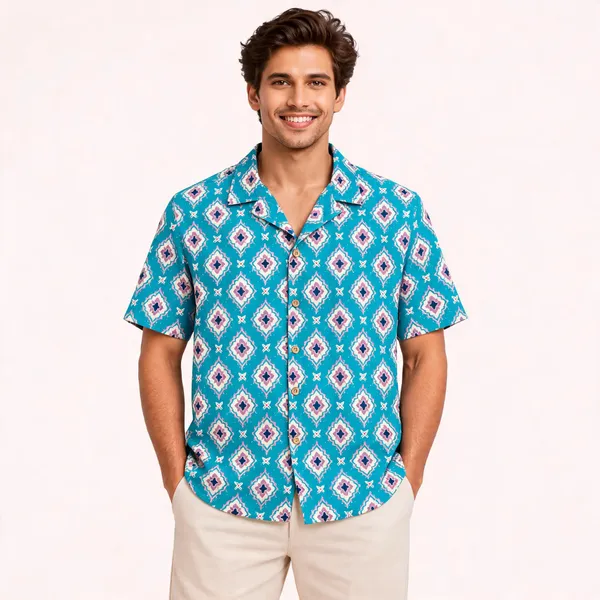 Aqua_Blue_Mosaic_Polyester_Resort_Shirt