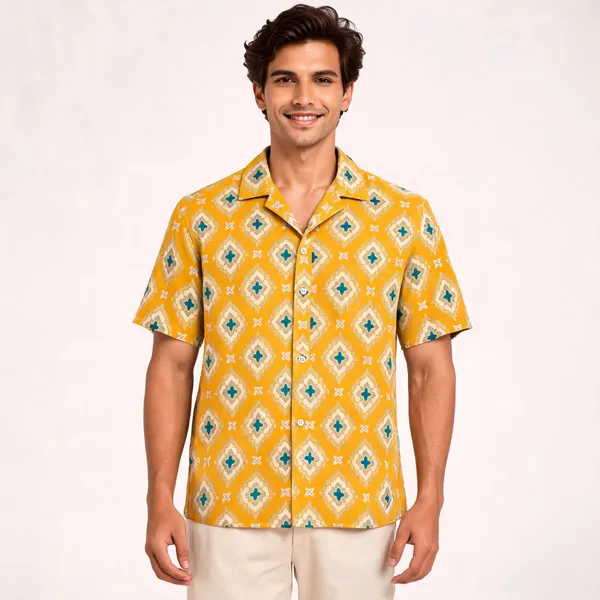 Yellow_Mosaic_Polyester_Resort_Shirt