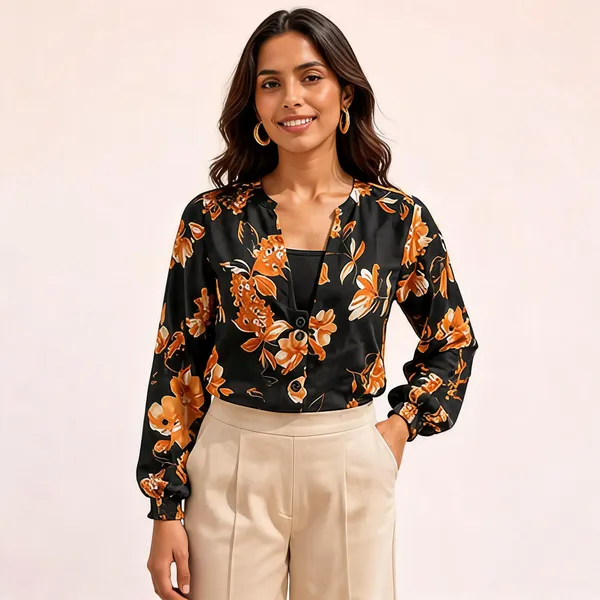Black_Floral_Print_Button_Front_Jacket_for_Women