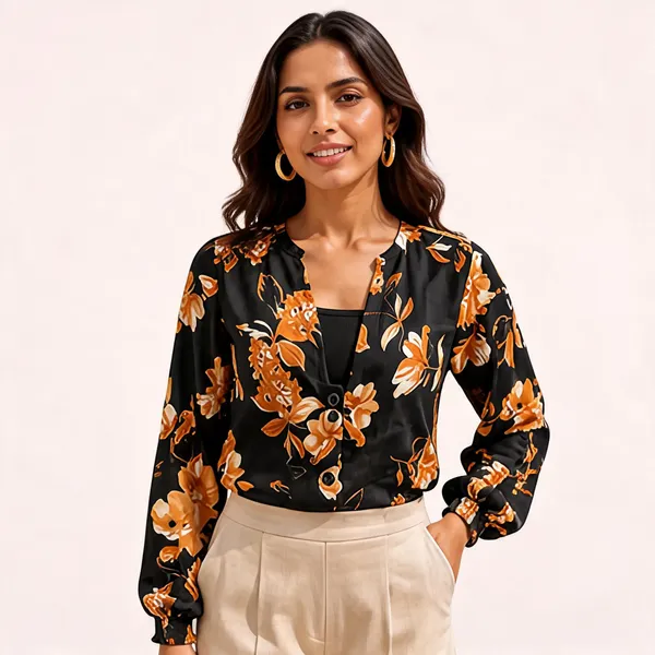Black_Floral_Print_Button_Front_Jacket_for_Women