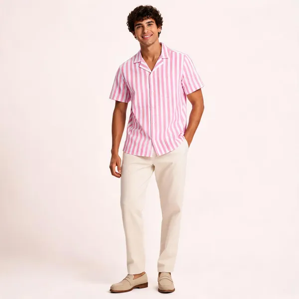 Pink_Striped_Short_Sleeve_Shirt_for_Men