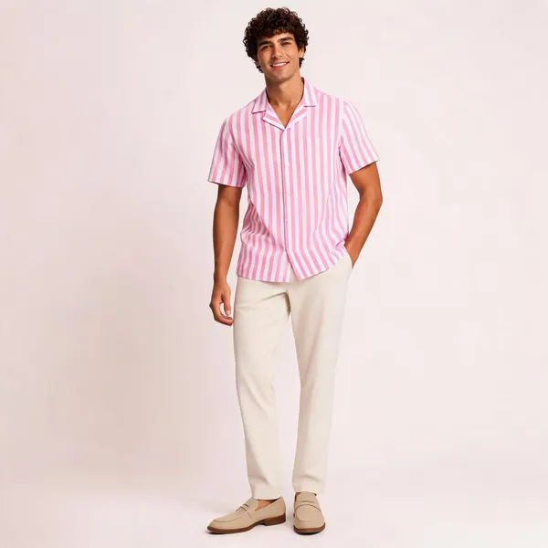 Pink_Striped_Short_Sleeve_Shirt_for_Men