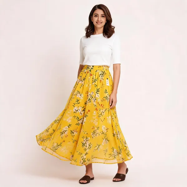 Yellow_Floral_Flared_Skirt_for_Women
