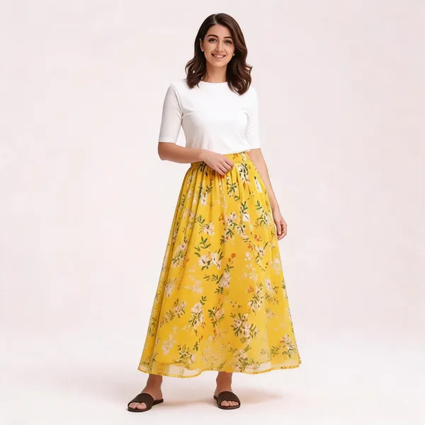 Yellow_Floral_Flared_Skirt_for_Women
