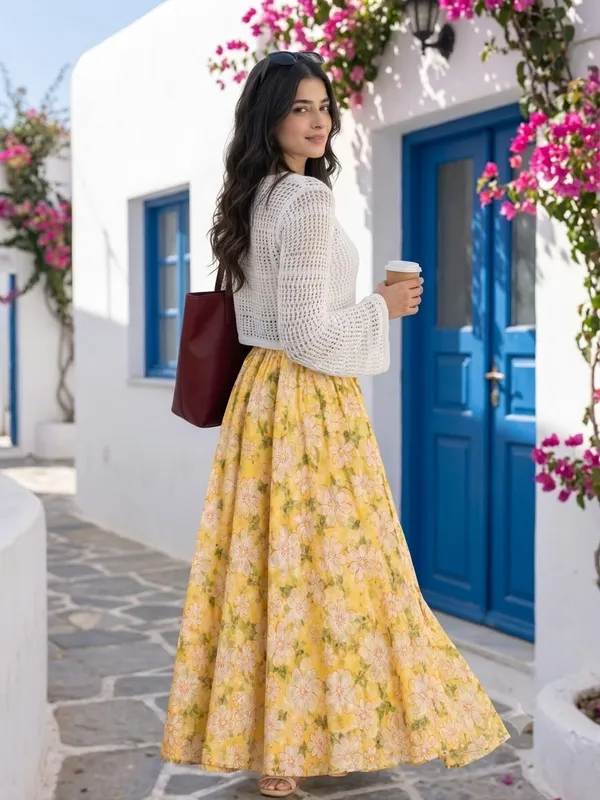 Yellow_Floral_Flared_Skirt_for_Women
