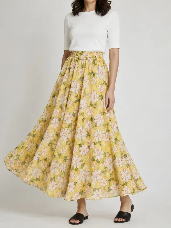 Yellow_Floral_Flared_Skirt_for_Women
