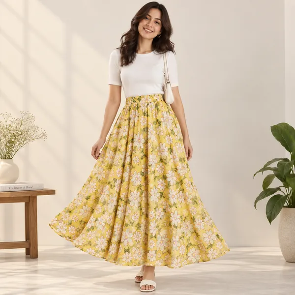 Yellow_Floral_Flared_Skirt_for_Women