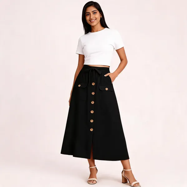 Black_A-Line_Button_Front_Midi_Skirt_for_Women