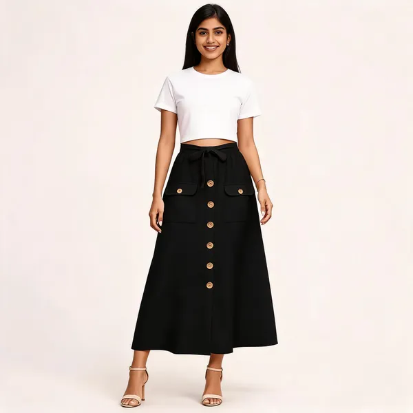 Black_A-Line_Button_Front_Midi_Skirt_for_Women