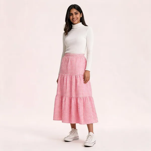 Pink_Gingham_Tiered_Midi_Skirt_for_Women
