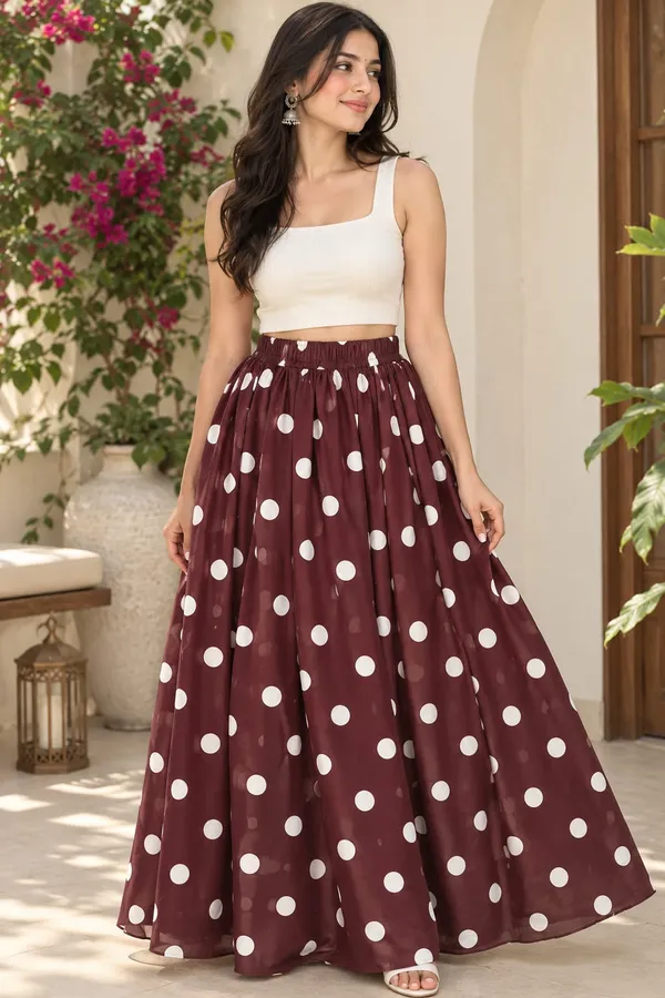 Wine_Polka_Dot_Print_Skirt