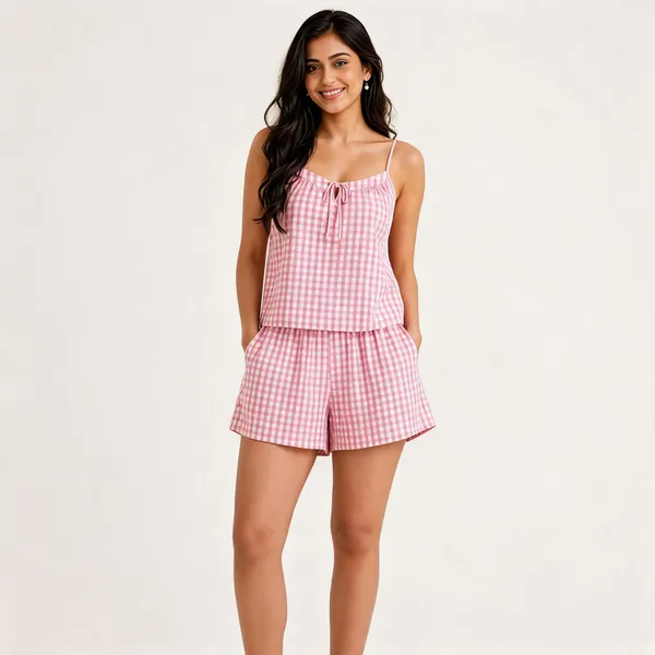 Pink_Gingham_Cami_Shorts_Set_for_Women