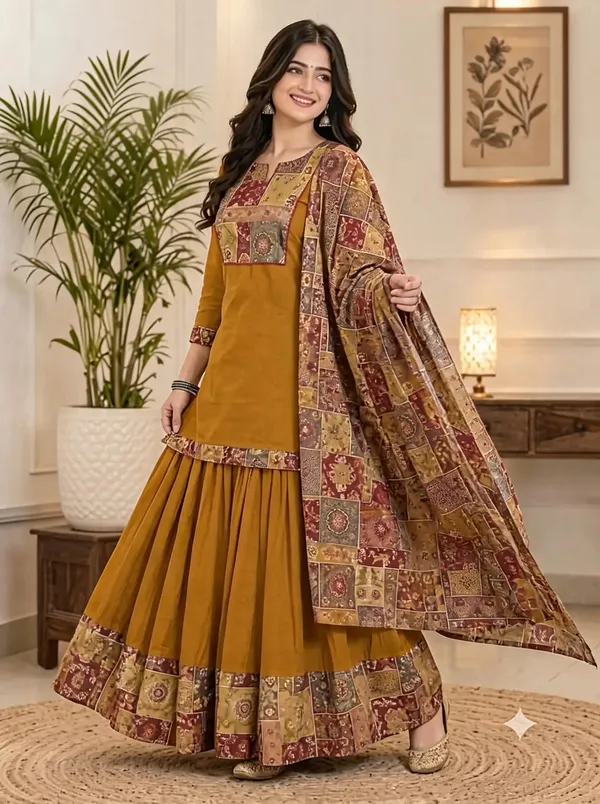 Mustard_Cotton_Printed_Anarkali_Suit_Set_For_Women