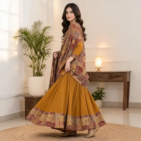 Mustard_Cotton_Printed_Anarkali_Suit_Set_For_Women