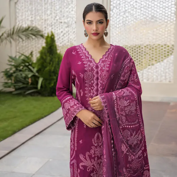 Magenta_Cotton_Embroidered_Kurta_With_Dupatta_For_Women