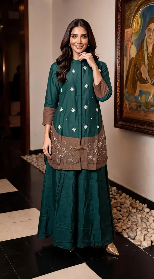 Teal_Crepe_Embroidered_Kurta_Sharara_Set_For_Women