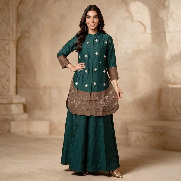 Teal_Crepe_Embroidered_Kurta_Sharara_Set_For_Women