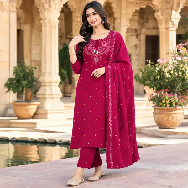 Magenta_Cotton_Embroidered_Straight_Kurta_Set_For_Women
