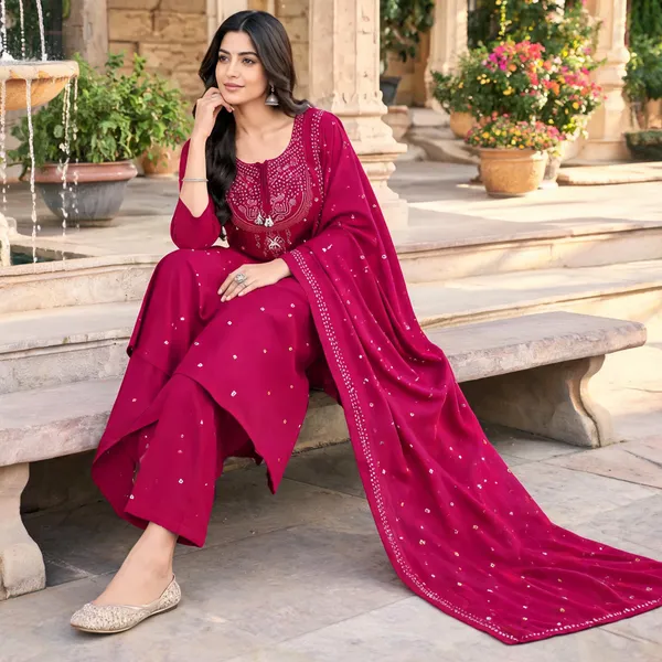 Magenta_Cotton_Embroidered_Straight_Kurta_Set_For_Women