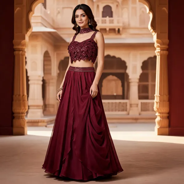 Maroon_Organza_Embellished_Flared_Lehenga_Choli_For_Women