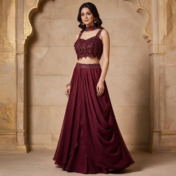 Maroon_Organza_Embellished_Flared_Lehenga_Choli_For_Women