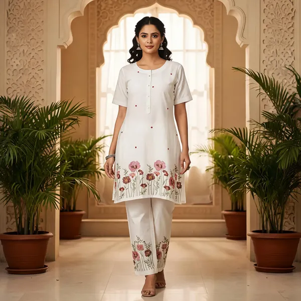 Off_White_Cotton_Floral_Kurta_Pant_Set_For_Women