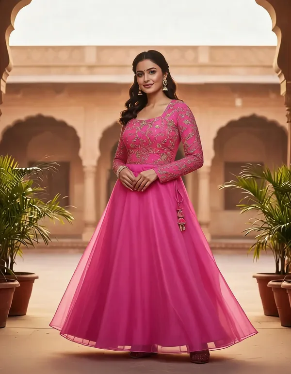 Pink_Organza_Embroidered_Flared_Lehenga_Choli_For_Women