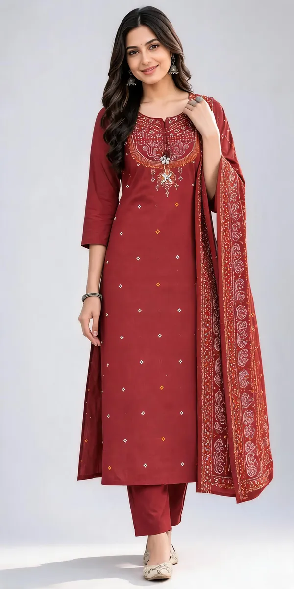 Maroon_Cotton_Printed_Straight_Kurta_Set_For_Women