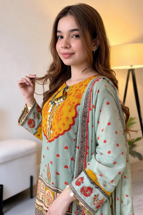 Multicolor_Silk_Printed_Kurta_Set_For_Women