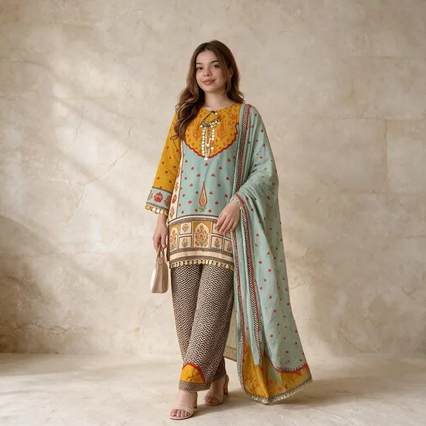 Multicolor_Silk_Printed_Kurta_Set_For_Women