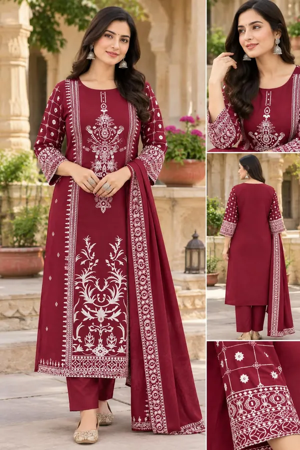 Maroon_Printed_Straight_Kurta_Set_For_Women