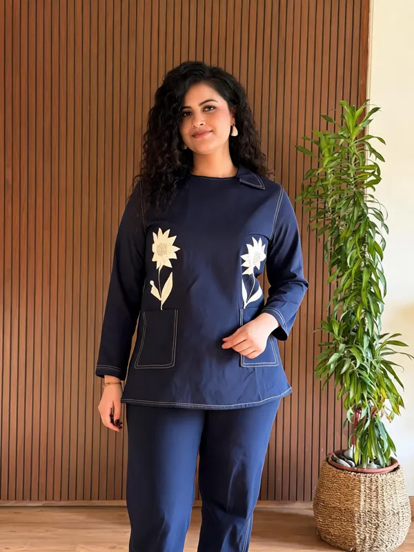 Navy_Blue_Roman_Silk_Floral_Kurta_Set_For_Women